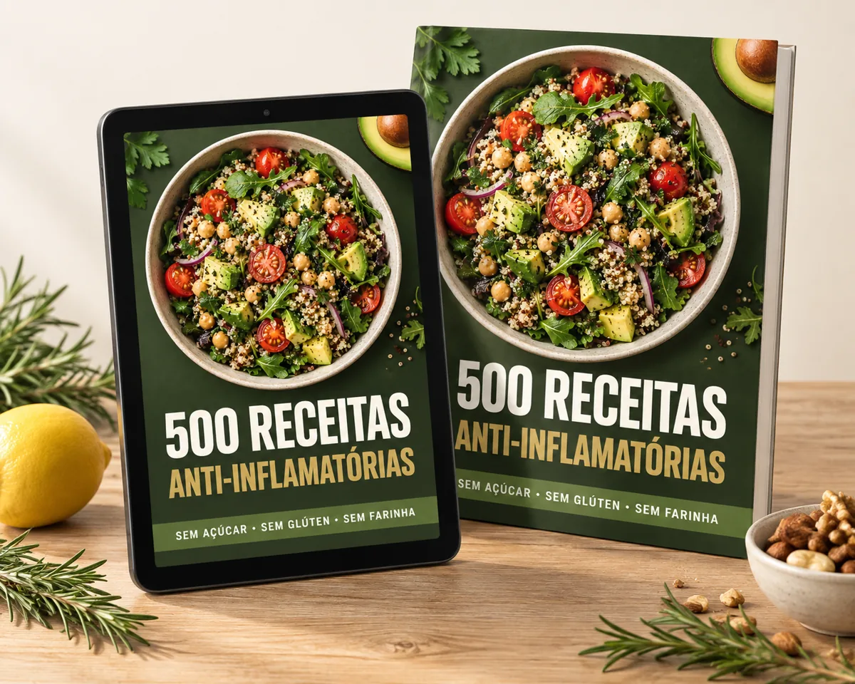 Livro 500 Receitas Anti-inflamatórias em tablet e versão impressa